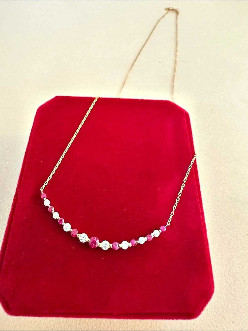 Ruby & Diamond Gold Necklace 18k Real gold
